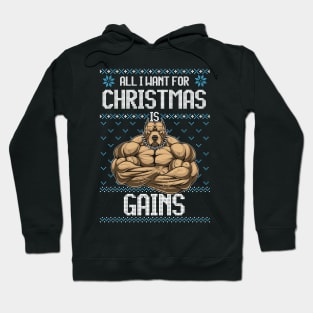 All I Want For Christmas if Gains Funny PitBull Dog Bodybuilding Fitness Gift Hoodie